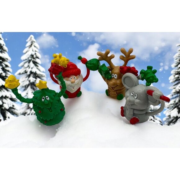 Vintage Russ Jolly Jigglers Christmas Finger Puppets Tree Mouse Santa Reindeer - Picture 1 of 8